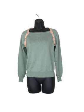 Paul & Joe Light Weight 100% Wool Boat Neck Sweater Green & Peach Size 2